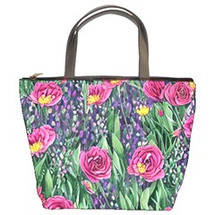 Dazzling Watercolor Flowers And Foliage Bucket Bag by GardenOfOphir