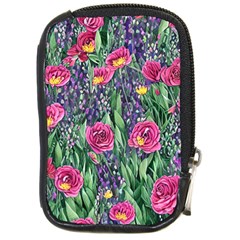 Dazzling Watercolor Flowers And Foliage Compact Camera Leather Case by GardenOfOphir