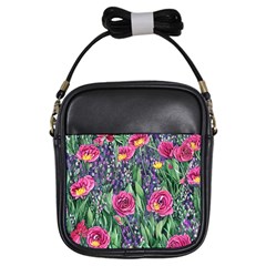 Dazzling Watercolor Flowers And Foliage Girls Sling Bag by GardenOfOphir