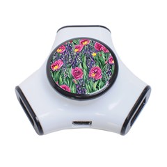 Dazzling Watercolor Flowers And Foliage 3-port Usb Hub by GardenOfOphir