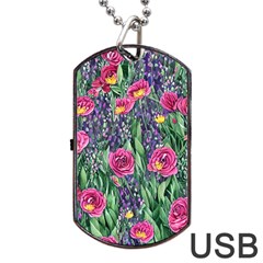 Dazzling Watercolor Flowers And Foliage Dog Tag Usb Flash (one Side) by GardenOfOphir