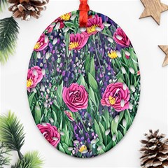 Dazzling Watercolor Flowers And Foliage Oval Filigree Ornament (two Sides)