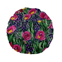 Dazzling Watercolor Flowers And Foliage Standard 15  Premium Round Cushions by GardenOfOphir