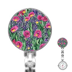 Dazzling Watercolor Flowers And Foliage Stainless Steel Nurses Watch by GardenOfOphir