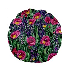 Dazzling Watercolor Flowers And Foliage Standard 15  Premium Flano Round Cushions by GardenOfOphir