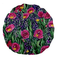 Dazzling Watercolor Flowers And Foliage Large 18  Premium Flano Round Cushions by GardenOfOphir