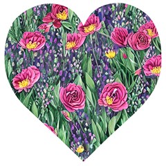 Dazzling Watercolor Flowers And Foliage Wooden Puzzle Heart by GardenOfOphir