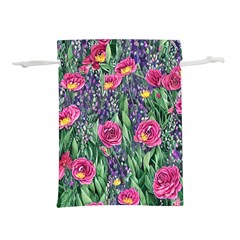 Dazzling Watercolor Flowers And Foliage Lightweight Drawstring Pouch (l) by GardenOfOphir