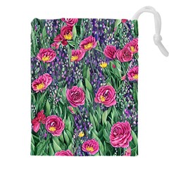 Dazzling Watercolor Flowers And Foliage Drawstring Pouch (4xl) by GardenOfOphir