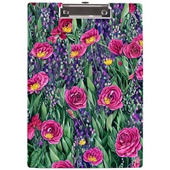 Dazzling Watercolor Flowers And Foliage A4 Acrylic Clipboard by GardenOfOphir