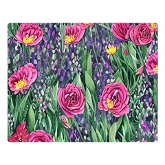 Dazzling Watercolor Flowers And Foliage One Side Premium Plush Fleece Blanket (large)