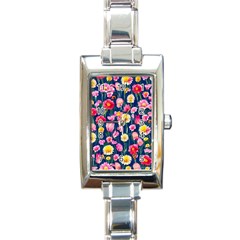 Botanical Flowers Pattern Rectangle Italian Charm Watch by GardenOfOphir