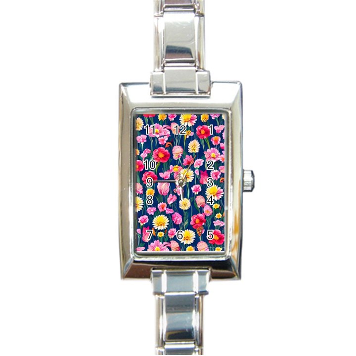 Botanical Flowers Pattern Rectangle Italian Charm Watch