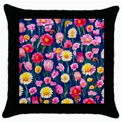 Botanical Flowers Pattern Throw Pillow Case (black) by GardenOfOphir