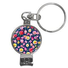 Botanical Flowers Pattern Nail Clippers Key Chain