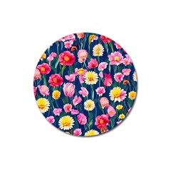 Botanical Flowers Pattern Magnet 3  (round) by GardenOfOphir