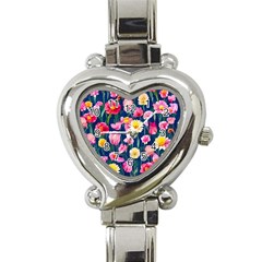 Botanical Flowers Pattern Heart Italian Charm Watch by GardenOfOphir