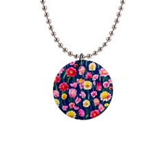 Botanical Flowers Pattern 1  Button Necklace by GardenOfOphir