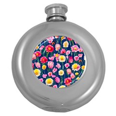 Botanical Flowers Pattern Round Hip Flask (5 Oz) by GardenOfOphir