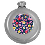 Botanical Flowers Pattern Round Hip Flask (5 oz) Front