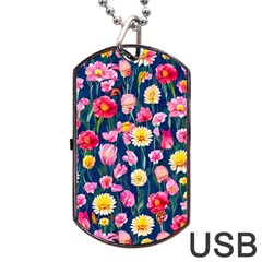 Botanical Flowers Pattern Dog Tag Usb Flash (one Side) by GardenOfOphir