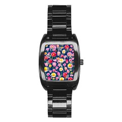 Botanical Flowers Pattern Stainless Steel Barrel Watch