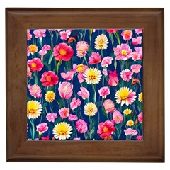 Botanical Flowers Pattern Framed Tile by GardenOfOphir