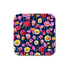 Botanical Flowers Pattern Rubber Square Coaster (4 Pack)