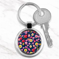 Botanical Flowers Pattern Key Chain (round) by GardenOfOphir