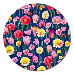 Botanical Flowers Pattern Magnet 5  (round) by GardenOfOphir