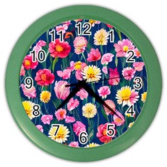 Botanical Flowers Pattern Color Wall Clock by GardenOfOphir