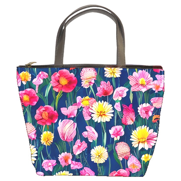 Botanical Flowers Pattern Bucket Bag