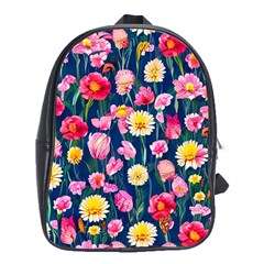 Botanical Flowers Pattern School Bag (xl) by GardenOfOphir