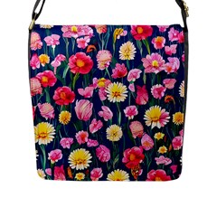 Botanical Flowers Pattern Flap Closure Messenger Bag (l) by GardenOfOphir