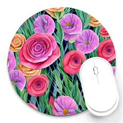 Boho Retropical Flowers Round Mousepad by GardenOfOphir