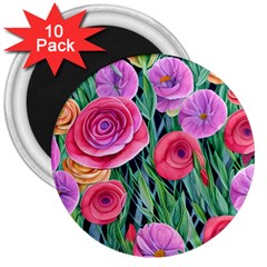 Boho Retropical Flowers 3  Magnets (10 Pack)  by GardenOfOphir