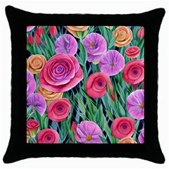 Boho Retropical Flowers Throw Pillow Case (black) by GardenOfOphir