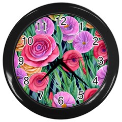 Boho Retropical Flowers Wall Clock (black) by GardenOfOphir