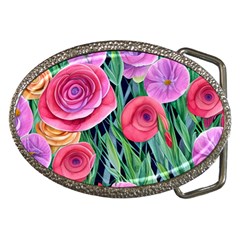 Boho Retropical Flowers Belt Buckles by GardenOfOphir