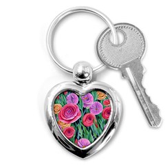 Boho Retropical Flowers Key Chain (heart) by GardenOfOphir