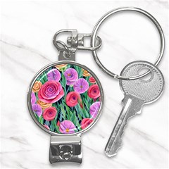 Boho Retropical Flowers Nail Clippers Key Chain by GardenOfOphir