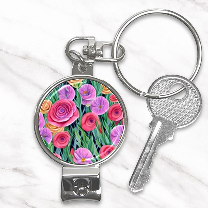 Boho Retropical Flowers Nail Clippers Key Chain