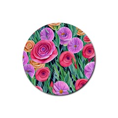 Boho Retropical Flowers Rubber Coaster (round) by GardenOfOphir