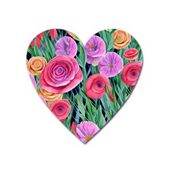 Boho Retropical Flowers Heart Magnet by GardenOfOphir