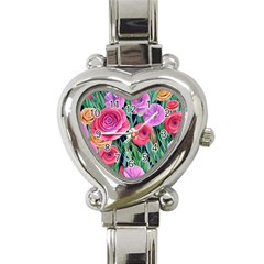 Boho Retropical Flowers Heart Italian Charm Watch by GardenOfOphir