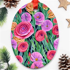 Boho Retropical Flowers Oval Ornament (two Sides)