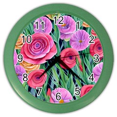 Boho Retropical Flowers Color Wall Clock by GardenOfOphir