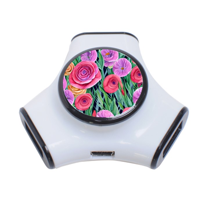 Boho Retropical Flowers 3-Port USB Hub