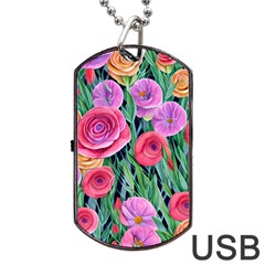 Boho Retropical Flowers Dog Tag Usb Flash (one Side) by GardenOfOphir