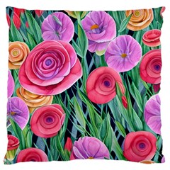 Boho Retropical Flowers Large Cushion Case (one Side) by GardenOfOphir